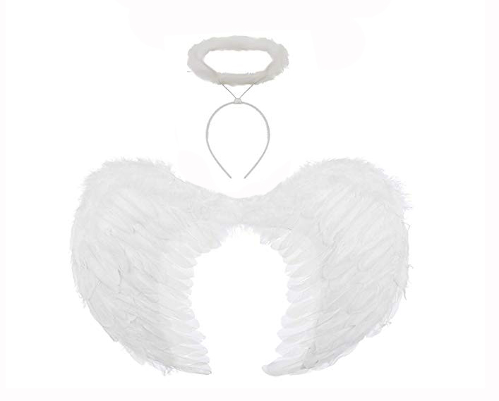 Joke Shop - Feather Angel Wings With Halo - White